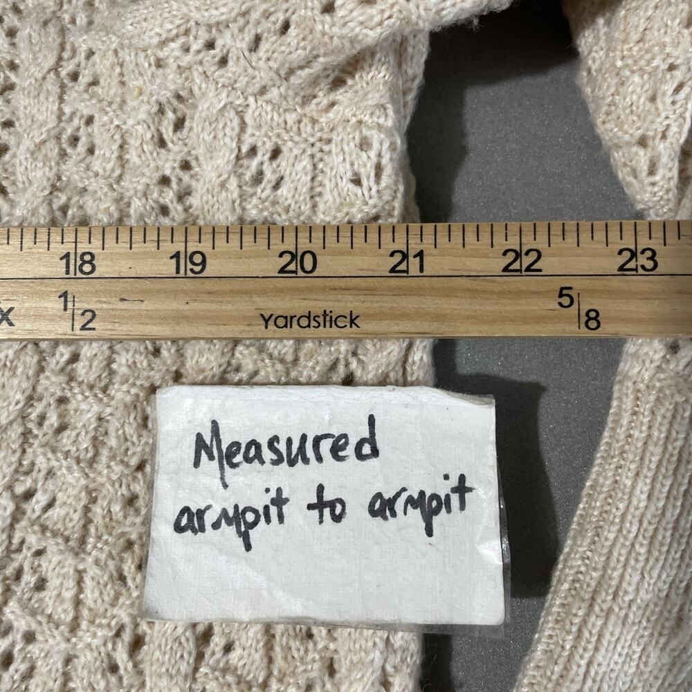 Crochet Open Knit Cardigan Petite Size Large Cream Wool Boho Cottagecore Sweater - Picture 8 of 9